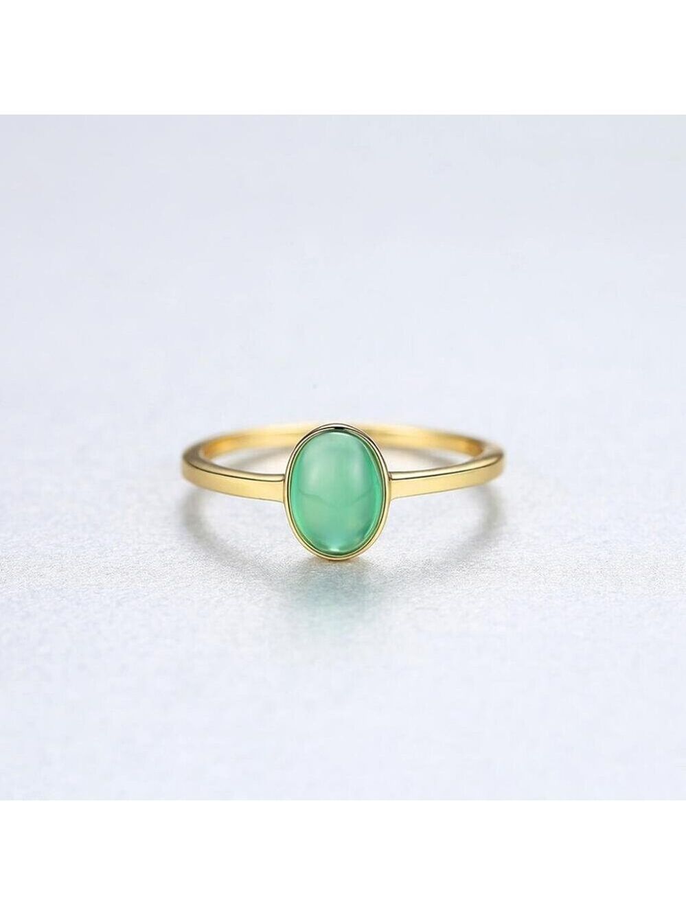 18k Gold Plated over 925 sterling silver Cabochon 7x5 created oval Emerald Ring - Picture 4 of 6
